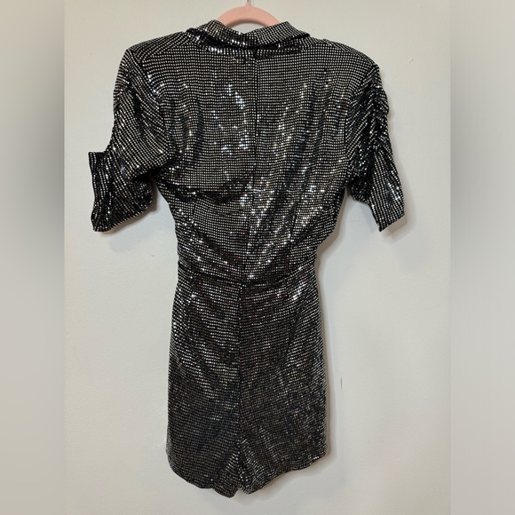 English Factory mirrorball silver sparkle romper with tie front - Picture 3 of 5
